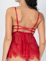 Κόκκινο διάφανο babydoll με δαντέλα & string εσώρουχο