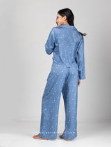 Μπλε γκρι σατέν σετ πιτζάμες με καρδούλες