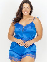 Blue σατεν cami set με δαντέλα