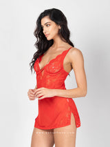 Κόκκινο babydoll με διαφάνεια και δαντέλα