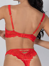 Κόκκινο σετ εσωρούχων με διαφάνεια και κέντημα