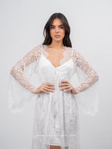 Λευκή νυφική see through ρόμπα από δαντέλα