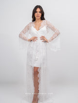 Λευκή νυφική see through ρόμπα από δαντέλα