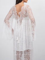 Λευκή νυφική see through ρόμπα από δαντέλα