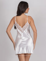 Λευκό νυφικό σατέν νυχτικό με δαντέλα