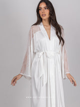 Λευκό νυφικό σετ ρόμπας με μακρύ νυχτικό