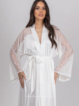 Λευκό νυφικό σετ ρόμπας με μακρύ νυχτικό
