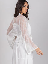 Λευκό νυφικό σετ ρόμπας με μακρύ νυχτικό