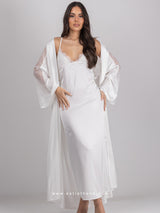 Λευκό νυφικό σετ ρόμπας με μακρύ νυχτικό