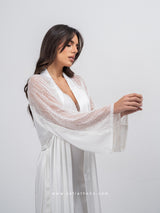 Λευκό νυφικό σετ ρόμπας με μακρύ νυχτικό