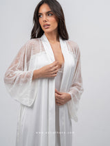 Λευκό νυφικό σετ ρόμπας με μακρύ νυχτικό