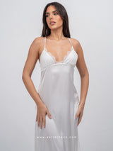 Λευκό νυφικό σετ ρόμπας με μακρύ νυχτικό