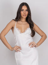 Λευκό νυφικό σετ ρόμπας με μακρύ νυχτικό