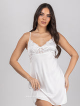Λευκό νυφικό σατέν νυχτικό με δαντέλα