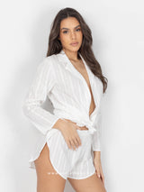 Λευκό σετ πιτζάμες με σορτς και πουκάμισο