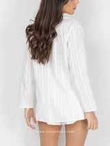 Λευκό σετ πιτζάμες με σορτς και πουκάμισο