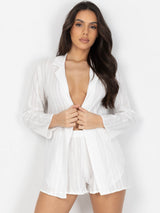 Λευκό σετ πιτζάμες με σορτς και πουκάμισο