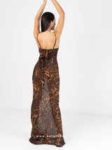 Διαφανές maxi φόρεμα με animal print και ρυθμιζόμενες τιράντες