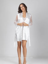 Λευκό σατεν νυφικό σετ ρόμπα με νυχτικό