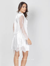 Λευκό σατεν νυφικό σετ ρόμπα με νυχτικό