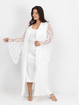 Λευκό νυφικό σετ ρόμπα με πούπουλα