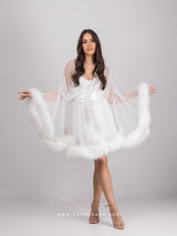 Λευκό νυφικό σετ με τούλινη oversized κοντή ρόμπα