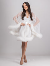 Λευκό νυφικό σετ με τούλινη oversized κοντή ρόμπα