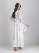 Λευκό νυφικό σετ ρόμπα με πούπουλα