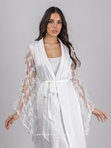 Λευκό νυφικό σετ ρόμπα με πούπουλα