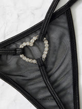 Μαύρο see through string με διακοσμητική καρδιά