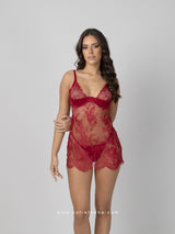 Μπορντό Babydoll με Δαντέλα