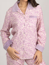 Πιτζάμες γυναικείες σετ λιλά με μοτίβο λουλουδιών