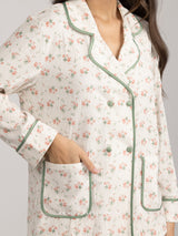 Πιτζάμες γυναικείες σετ, μπεζ με floral μοτίβο