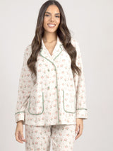 Πιτζάμες γυναικείες σετ, μπεζ με floral μοτίβο