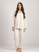 Πιτζάμες γυναικείες σετ, μπεζ με floral μοτίβο