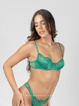 Πράσινο σατινέ σετ εσωρούχων με μοτίβο καρδιά