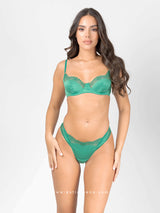 Πράσινο σατινέ σετ εσωρούχων με μοτίβο καρδιά