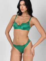 Πράσινο σατινέ σετ εσωρούχων με μοτίβο καρδιά