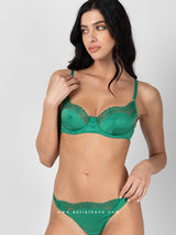 Πράσινο σατινέ σετ εσωρούχων με μοτίβο καρδιά