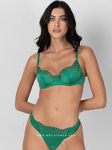 Πράσινο σατινέ σετ εσωρούχων με μοτίβο καρδιά