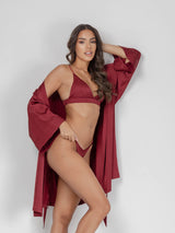Μπορντό ρόμπα με ζώνη, bralette και εσώρουχο