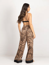 Σατέν animal print παντελόνι με λάστιχο στη μέση