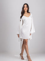 Λευκό σατέν σετ με ρόμπα & κοντό νυχτικό