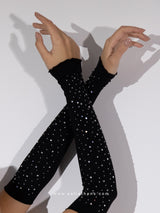 Μαύρα μακριά γάντια με στρας