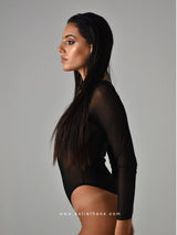 Μαύρο see through κορμάκι με μακρύ μανίκι