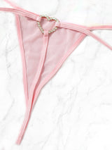 Ροζ see through string με διακοσμητική καρδιά