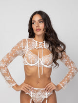Cream σετ εσωρούχων με off white floral δαντέλα