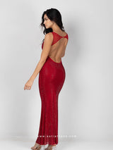 Κόκκινο μακρύ φόρεμα με στρας και άνοιγμα στην πλάτη