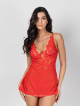 Κόκκινο babydoll με διαφάνεια και δαντέλα
