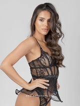 Μαύρος κορσές με δαντέλα, διαφάνειες & brazil εσώρουχο
